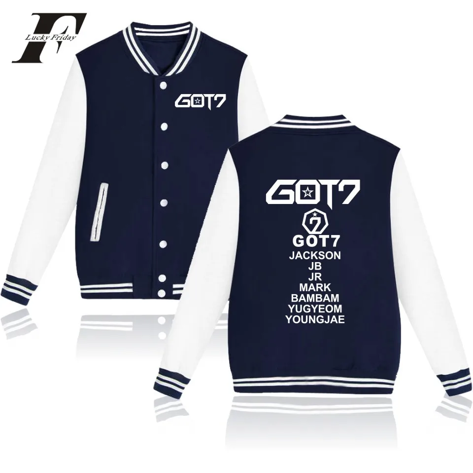 Модная бейсбольная куртка LUCKYFRIDAYF GOT7 kpop в стиле хип хоп мужские и женские свитшоты