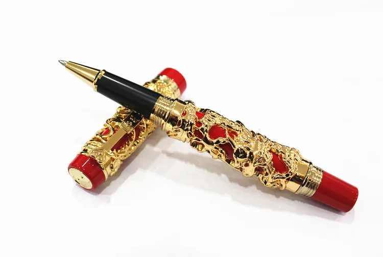Фото Золотые шариковые ручки Jinhao, шариковая ручка с рисунком дракона и феникса, тяжелая шариковая ручка с стержнем 0,7 мм, бесплатная доставка №2