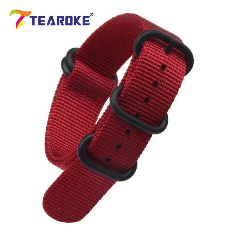 Red002 TEAROKE сверхмощный нейлоновый ремешок для часов NATO ремешок 18 мм 20 мм 22 мм 24 мм ремешок для часов Zulu ремешок из нержавеющей стали кольцо Пряжка Холст армейский - Цвет ремешка: Red002