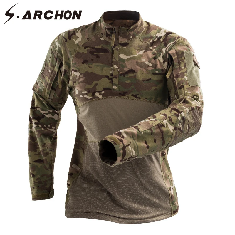 

S.ARCHON 2018 New Army Long Sleeve T-Shirt Men Tactical Camouflage T Shirt Military Multicam Camo Solider Combat T Shirts