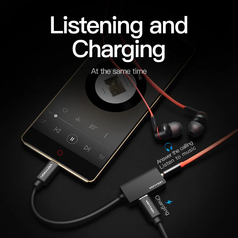 Адаптер для наушников Vention USB Type C 3 5 зарядное устройство на мм разъем AUX адаптер