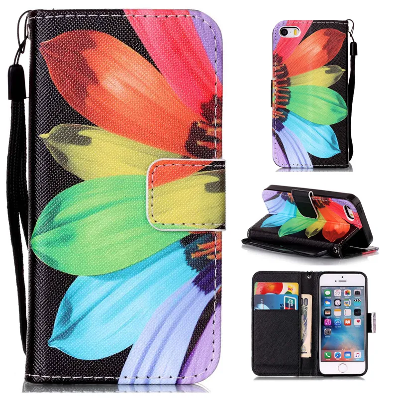 PU Leather Flower&Tower Owl Plaid Heart Stand Style Flip Wallet Cover Case For iphone 5 5S SE 5G i5 6 6S 4.7 Soft TPU | Мобильные