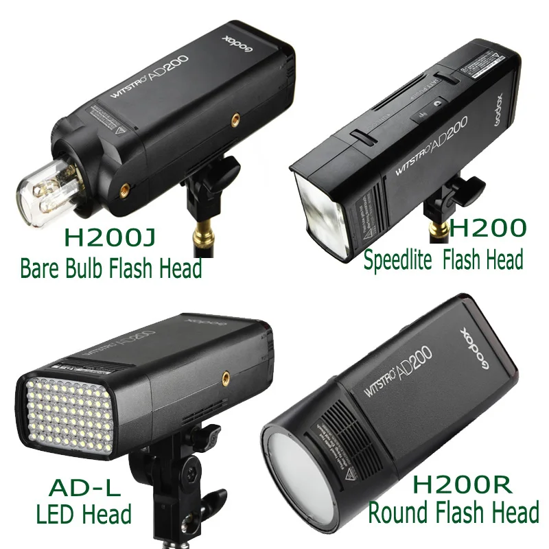Godox 2,4G ttl HSS карманная вспышка AD200+ 4 светильник головок(H200R/H200/H200J/AD-L)+ адаптер расширения EC200+ комплект аксессуаров для AK-R1