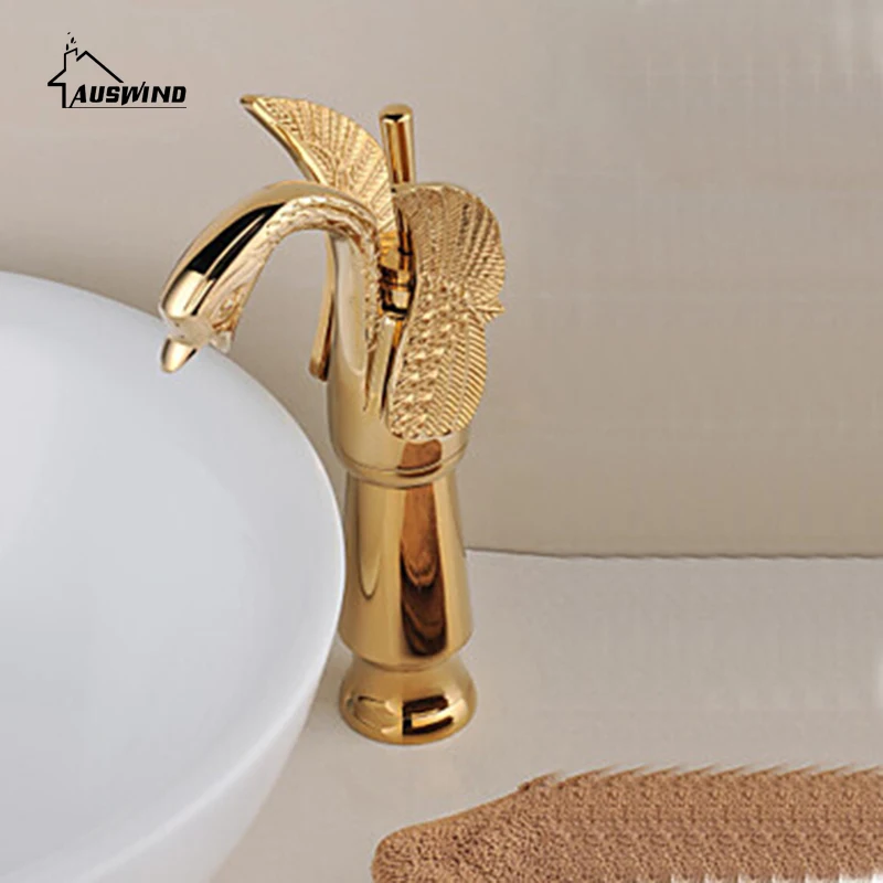 Золотой Лебедь резной кран для раковины медный керамический кухонный с одной