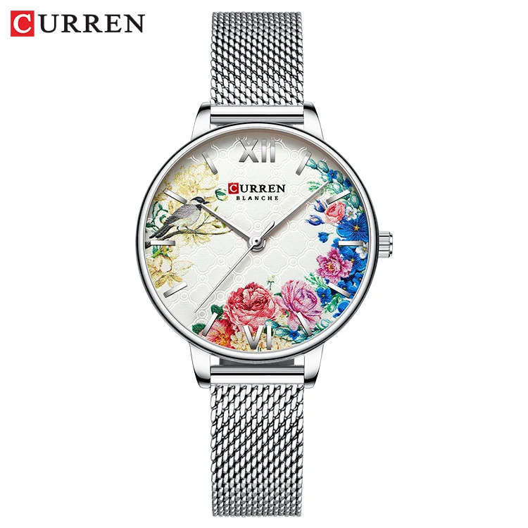 S-silver Женские наручные часы Curren черные часы из нержавеющей стали сетчатые кварцевые наручные часы женские повседневные очаровательные часы для дам relogios feminino - Цвет: S-silver