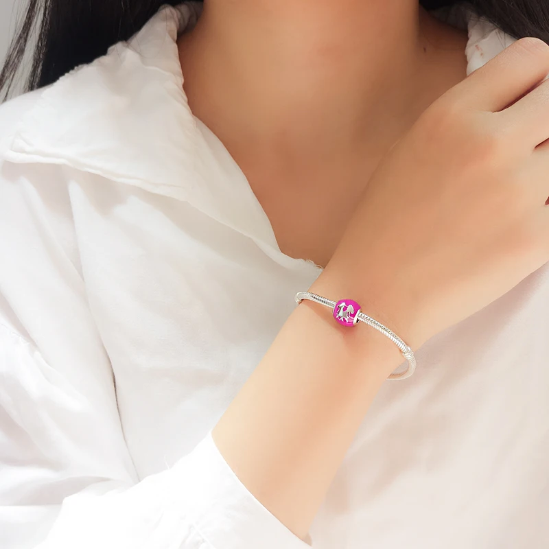STEP FORWARD Popular Pink Enamel 100% 925 Real Silver Gemini Charm Fit Bracelet Bangle and Necklace Fashion Gift Jewelry | Украшения и