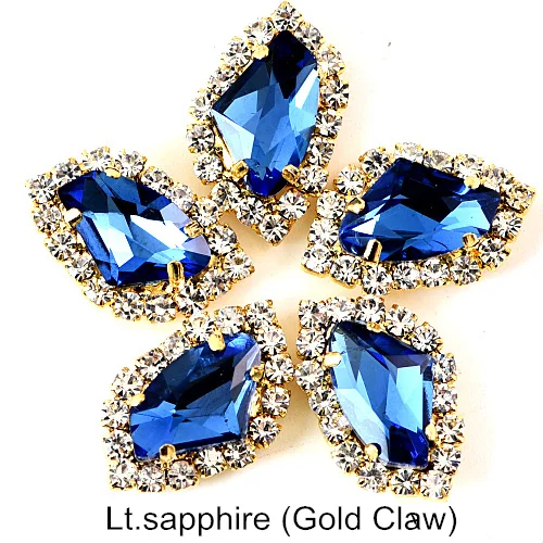 Lt.sapphire Gold 20 штук с украшением в виде кристаллов в форме топора 9x14 мм пришить стразы с кружевом в виде лап Flatback Алмазный подшитые края камни для DIY Одежда Сумки B1181 - Цвет: Lt.sapphire Gold