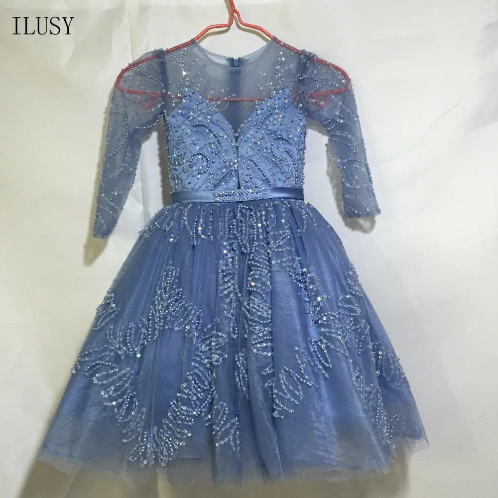 

ILUSY/блестящее бальное платье; Платья с цветочным узором для девочек; Пышное детское платье с длинными рукавами и вырезом лодочкой