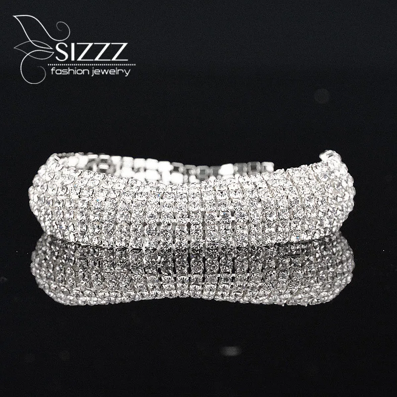 Luxury white/Gold Cuff Bracelets&ampBangles Top Brand CZ Full Crystal Rhinestone Buckle Love Charm Bracelet For Women Jewelry | Украшения и