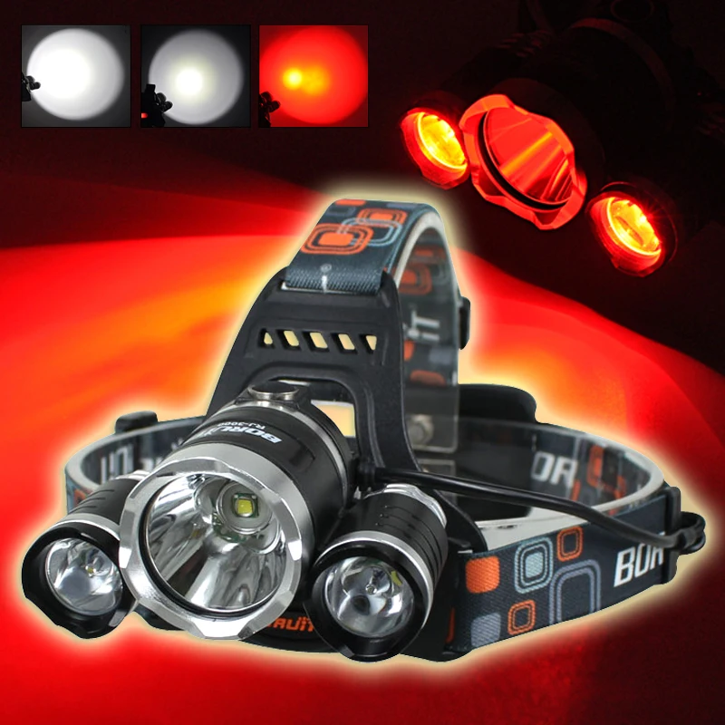 

BORUIT 6000LM 3x XML T6+2R5 Red LED Headlamp Headlight Torch+2X18650 Battery+USB Charger Camping Fishing Cycling Rock Climbing