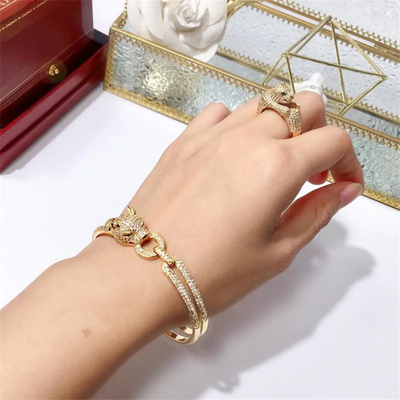 HUISTORY Высококачественная медь с позолотой Леопардовый двойной браслет для женщин