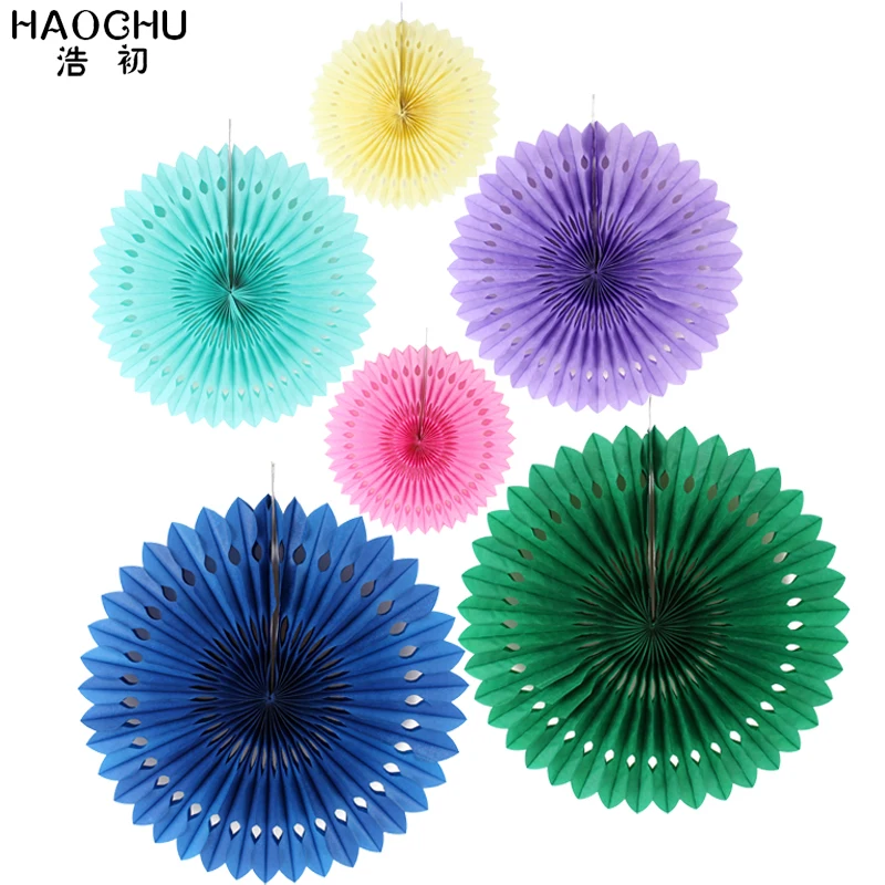 

HAOCHU New Year Decoration Gifts 6pcs/lot Backdrop Hanging Paper Fan Home Decor DIY Openwork Flower Happiness Wedding Souvenir