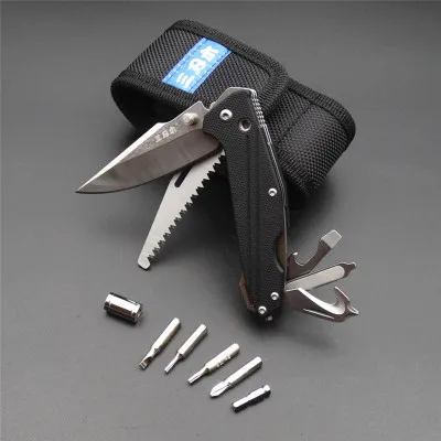 Sanrenmu 7116 Открытый EDC карманный нож с многофункциональным инструментом пила режущий ремень Стекло Выключатель отвертка бит и нейлоновая оболочка - Цвет: Black