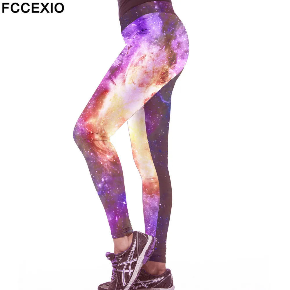 Новое поступление леггинсы FCCEXIO розовые с принтом Galaxy Star эластичные облегающие