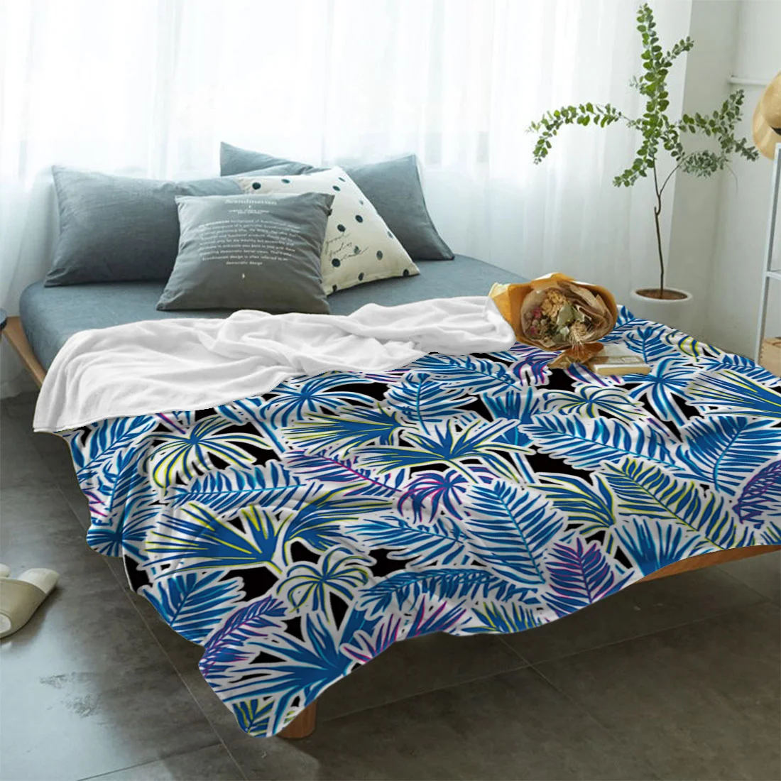 Мягкое теплое одеяло из микрофибры с листьями тропических растений|Одеяла| |