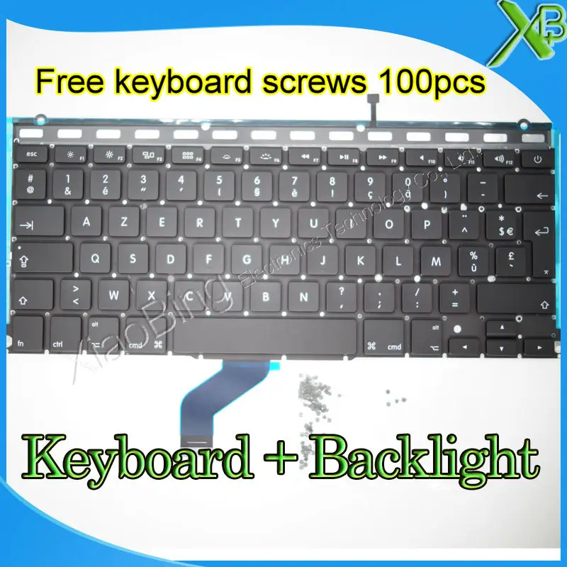 Совершенно новая Французская клавиатура AZERTY FR + Подсветка 100 шт. винтов
