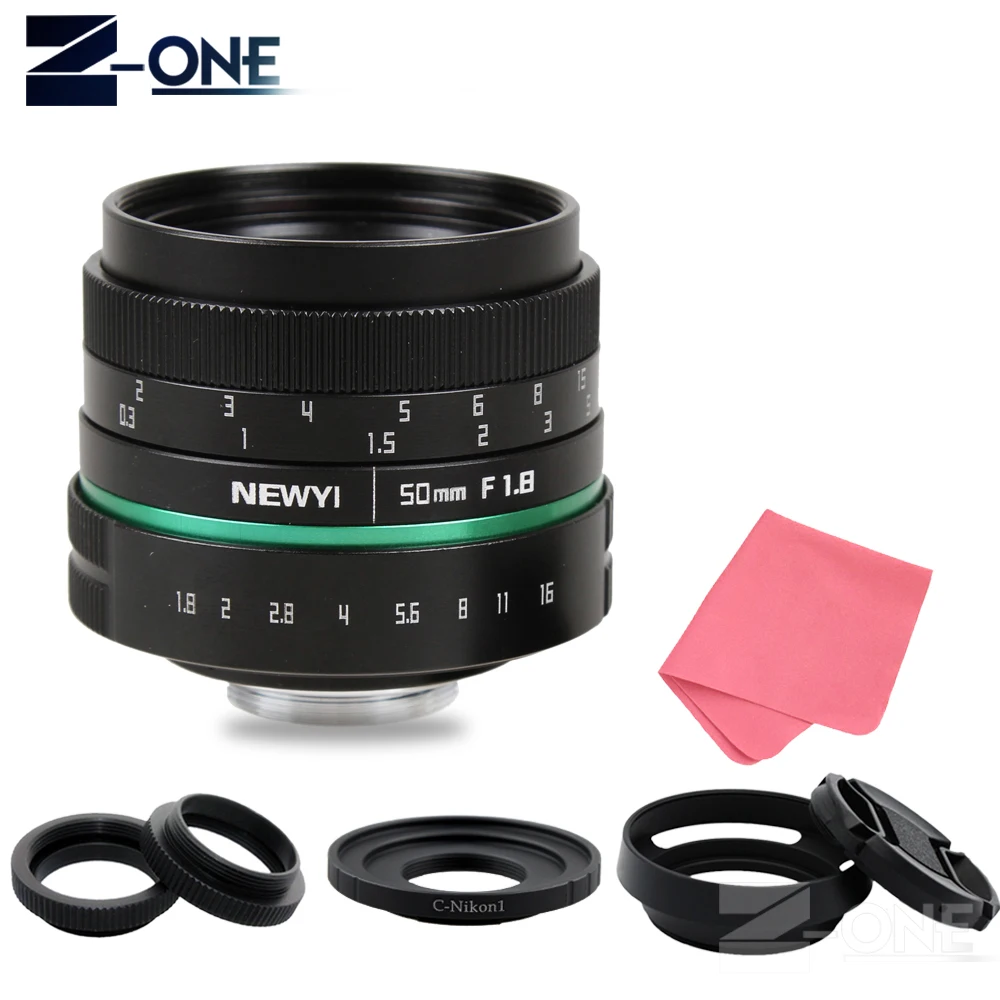 Зеленая линза для камеры 50 мм f1.8 APS-C с многослойным покрытием CCTV TV Movie lens + C Mount Nikon 1