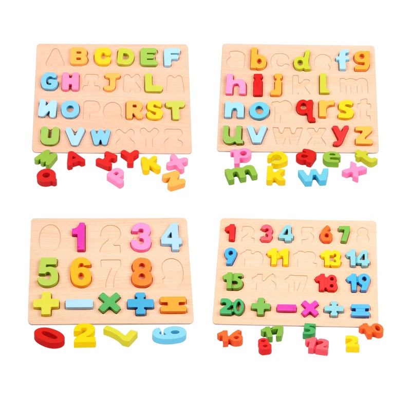 Детские игрушки деревянные 3D Puzzle Английский алфавит цифровой Монтессори