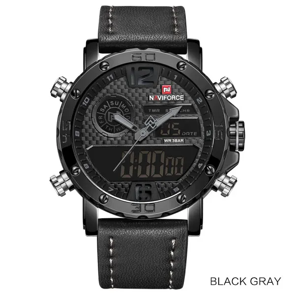 Black Gray Мужские спортивные часы NAVIFORCE Топ бренд водонепроницаемый светодиодный цифровые часы мужские s Роскошные Аналоговые кварцевые наручные часы Relogio Masculino - Цвет: Black Gray