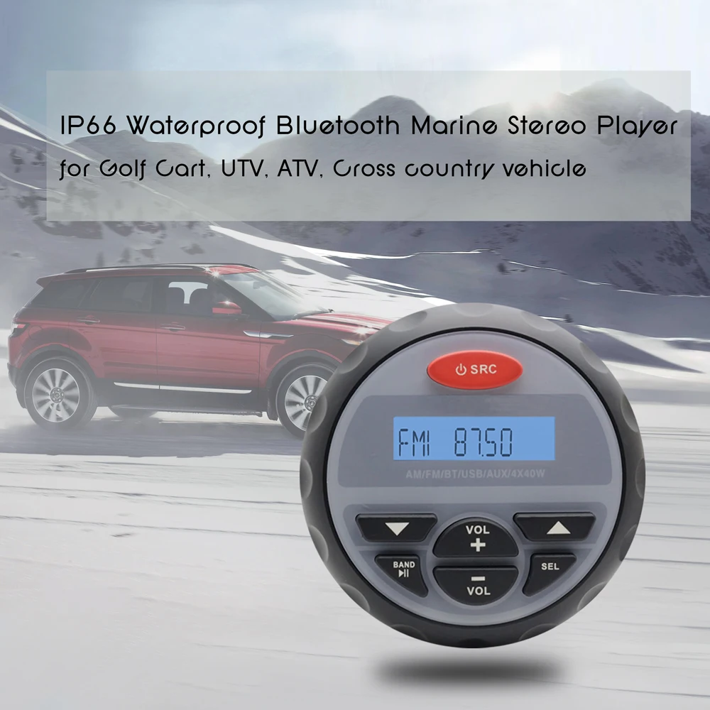 Водонепроницаемый морской Guage Размер аудио Bluetooth стерео мотоцикл MP3 FM AM радио плеер FM AM приемник для лодки спа ATV UTV яхты