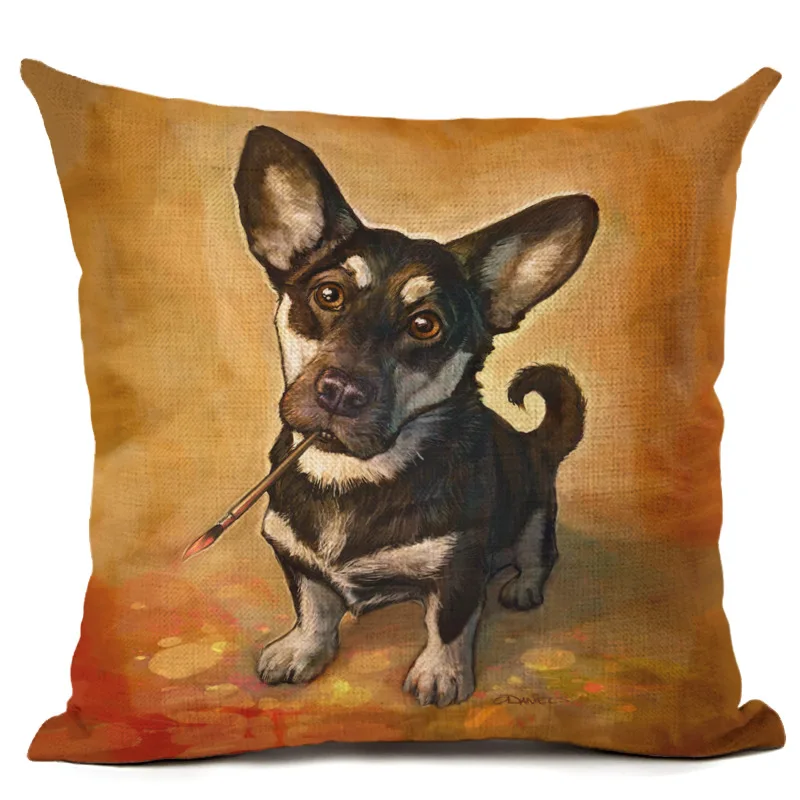 Cushion Cover Наволочка для подушки 45x45 см, декоративные подушки для дивана, гостиной, серии собак, офисные наволочки из хлопка и льна с принтом - Цвет: Cushion Cover
