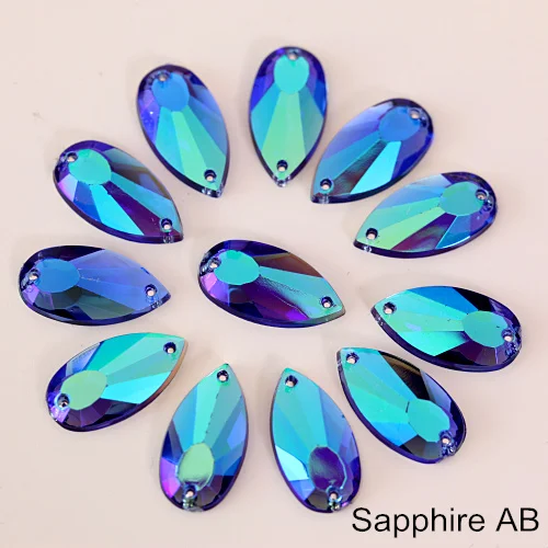 Sapphire-ab Новые цвета, 9*17 мм, 50 шт., каплевидные акриловые пришивные стразы с плоской задней стороной, красные AB пришивные стразы для украшения платья B1037 - Цвет: Sapphire-ab