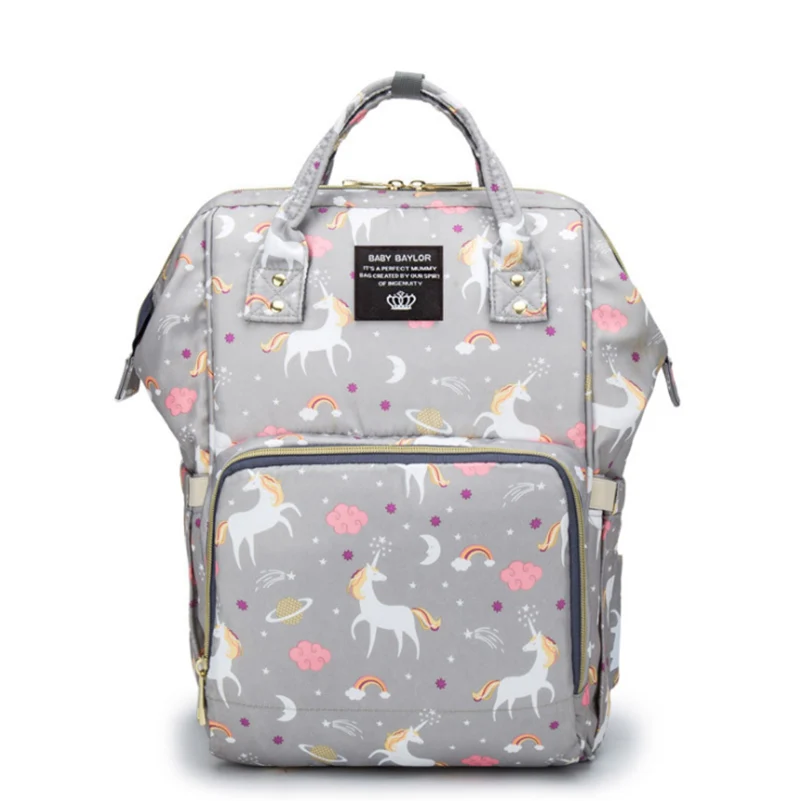 Grey Брендовая женская сумка Mochila Единорог сумки с принтом для дам большой Оксфорд водонепроницаемый мама рюкзак для путешествий розовый Babysitter сумки - Цвет: Grey