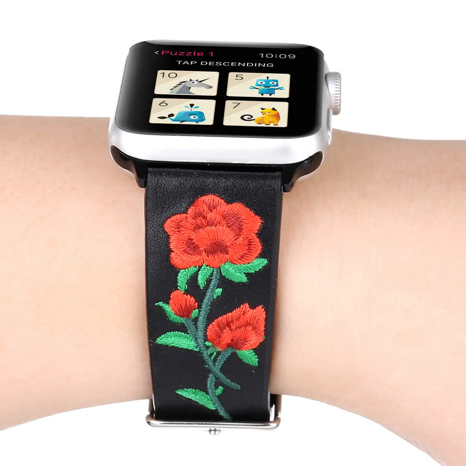 Браслет с красной розой для Apple Watch ремешок из натуральной кожи серии 1/2/3 iWatch