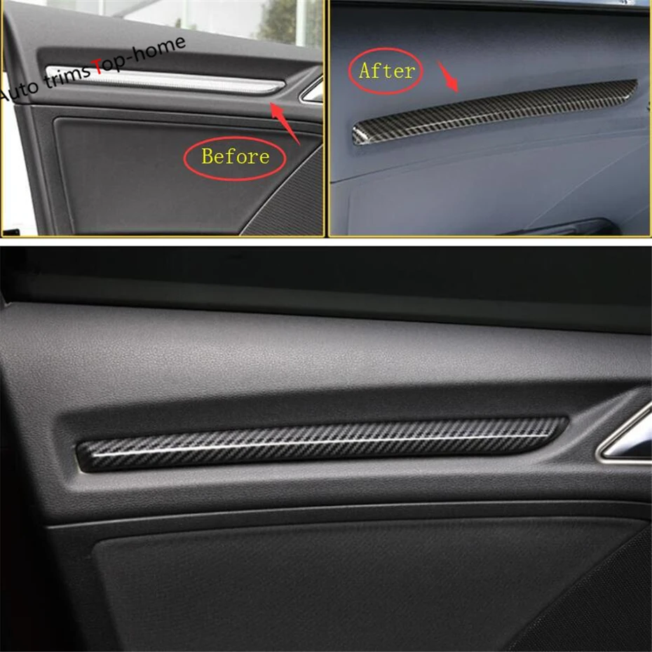 Yimaautotrims Inside Door Handle Sills Strip Interior Mouldings Cover Trim Fit For Audi A3 V8 2014 - 2019 ABS Carbon Fiber Look