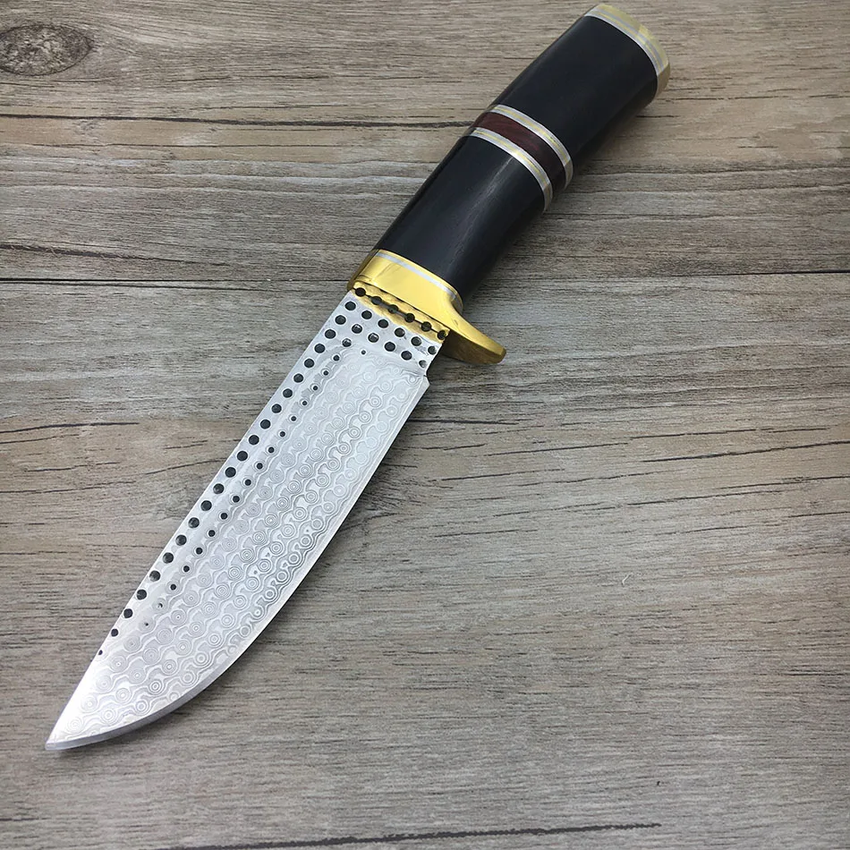 Handmade forged Damascus Steel hunting knife fixed copper ebony handle first layer 59 HRC camping tool Straight | Инструменты