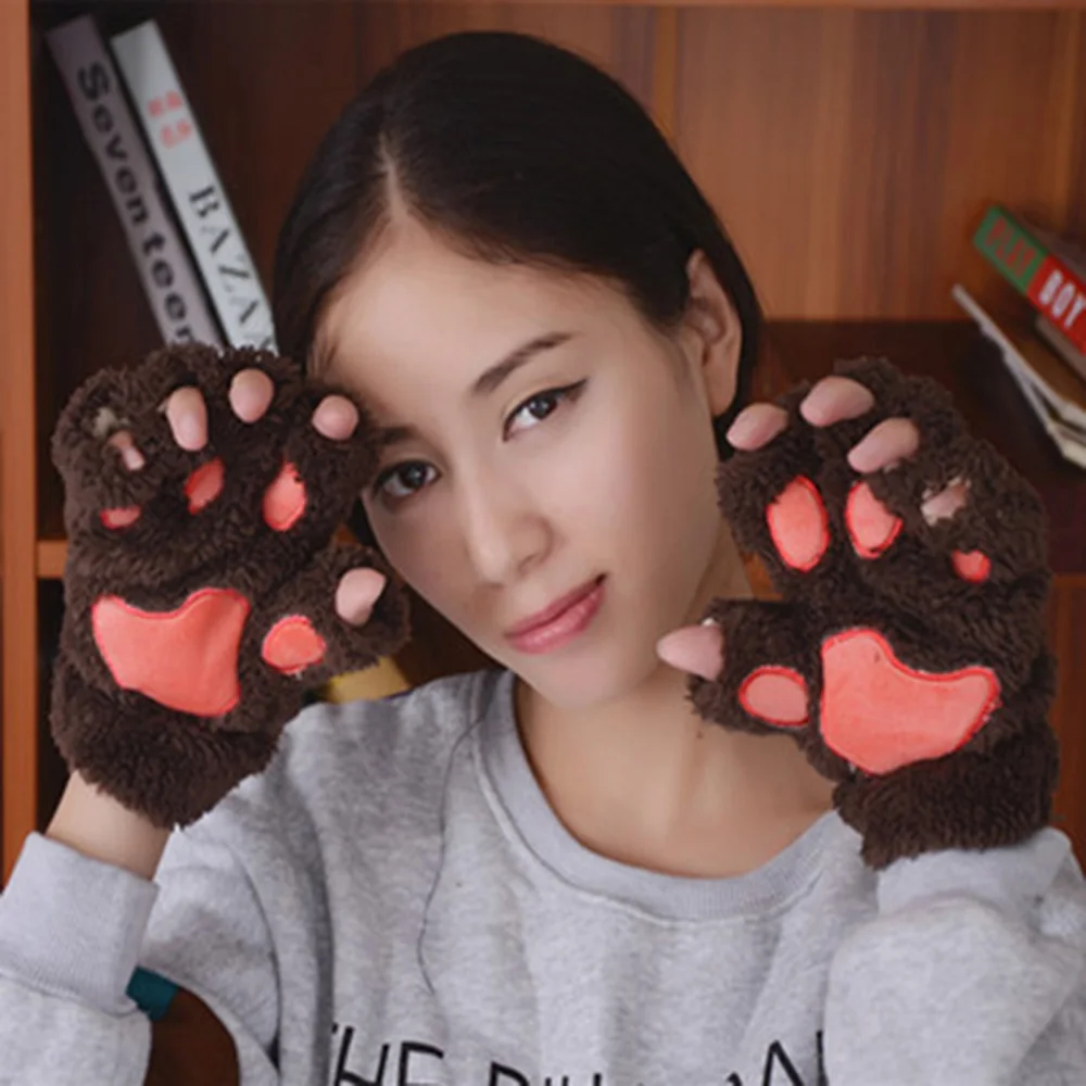 1 пара милых женских перчаток для девочек зимние теплые перчатки без пальцев с