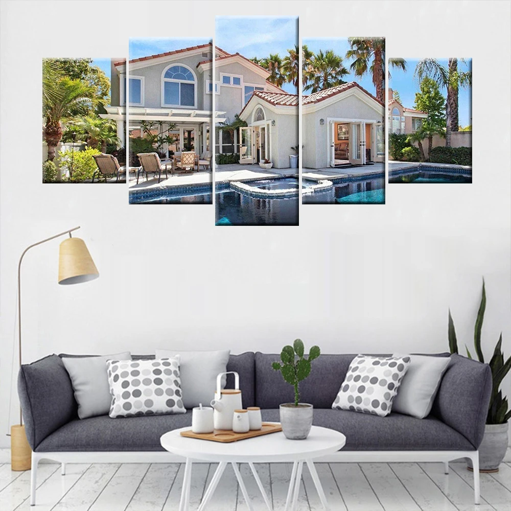 5 шт. HD печати живопись курорт villa house площадью Модульная картина для современные