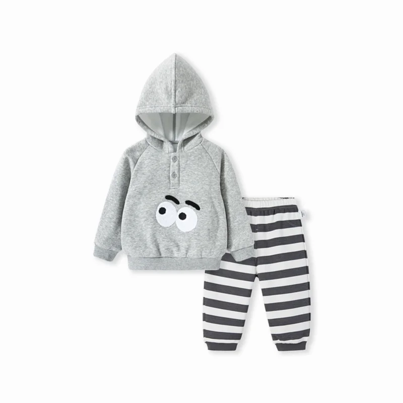 Balabala Infant Baby Boy Girl 2-Piece Fleece-Lined Thermal Hooded Sweatshirt + Joggers Set for Winter Newborn Clothing | Детская одежда