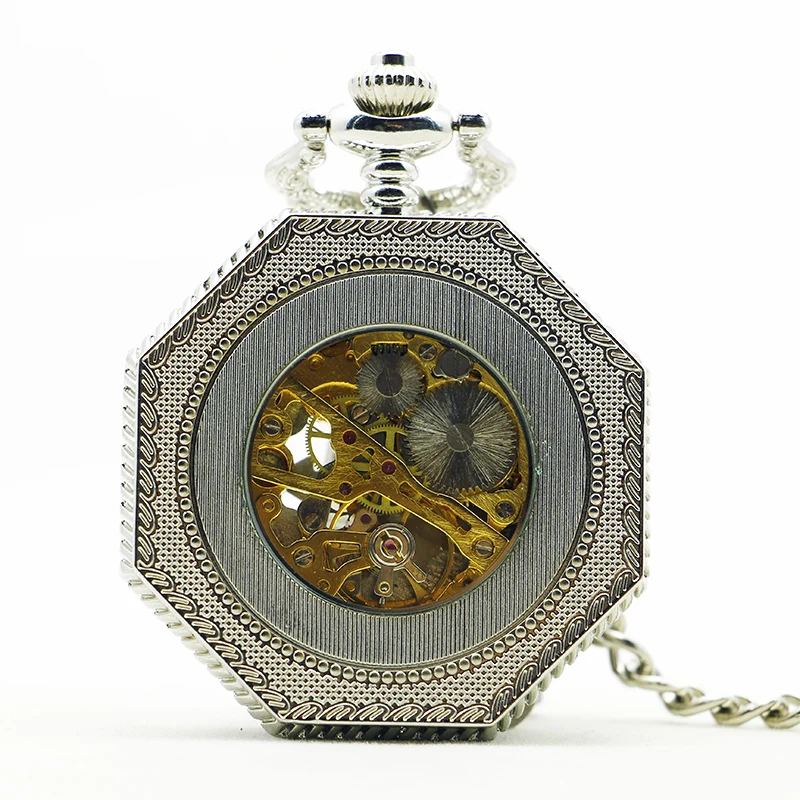 Silver Cross Cat Head Hollow Mechanical Pocket Watch Vintage Pendant Necklace Bracelet Steampunk Clock Gift