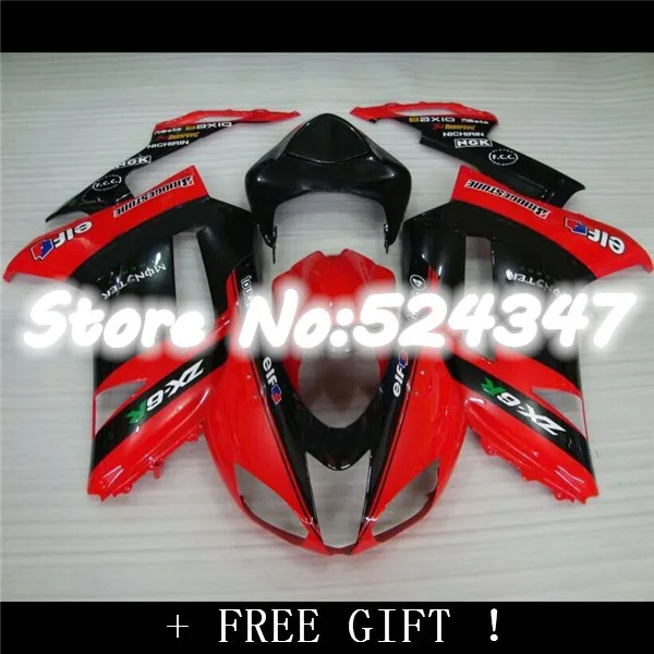 

Brand new Fairings for Kawasaki ZX6R 2007 2008 07 08 glossy black red fairing kits ZX6R 2007 2008-Nn for Ninja