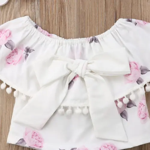 Повседневная одежда для маленьких девочек топы с цветочным рисунком футболка