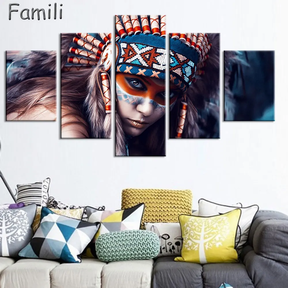 

5panel Color Mask Face Poste of dancer Home Decor abstract canvas painting for living room giveaways wall sticker