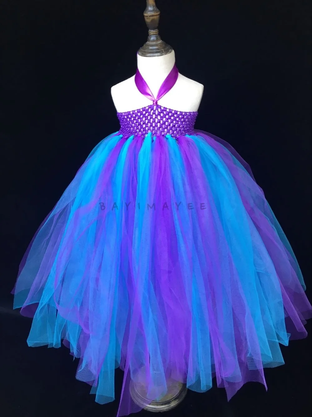 Разноцветное платье-пачка для девочек детское пушистое вязаное Тюлевое платье