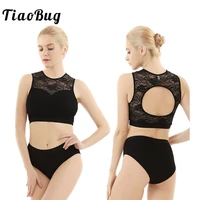 tiaobug women sleeveless hollow pole dance clothing activewear lace suits hot shorts crop tops set fitness dance wear costume