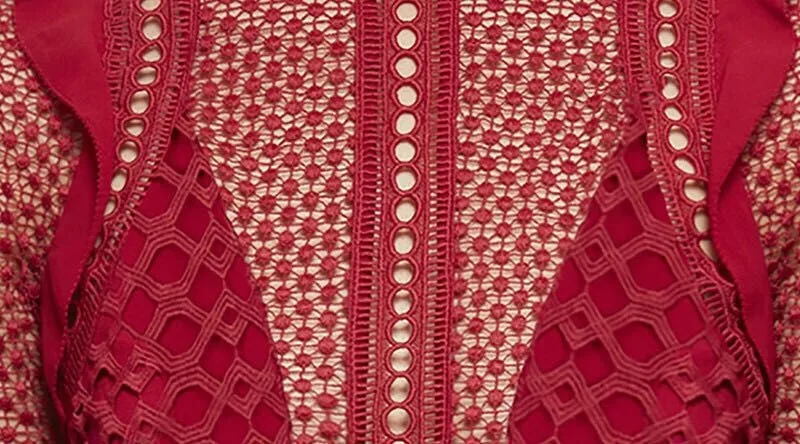 YiLin Kay, высококачественные женские вечерние платья на заказ, сексуальные женские платья, осень, модное подиумное стильное открытое красное кружевное платье