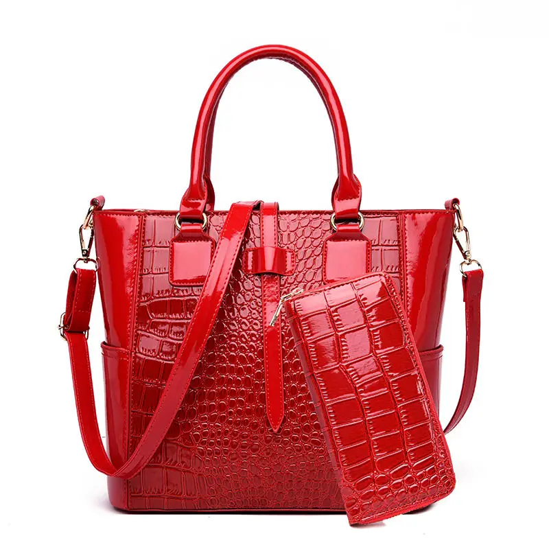 Red Set Роскошные Сумки Для женщин сумки дизайнерские сумки через плечо для Для женщин Аллигатор Лакированная кожа Сумка через плечо сумки-шопперы композитные сумки - Цвет: Red Set