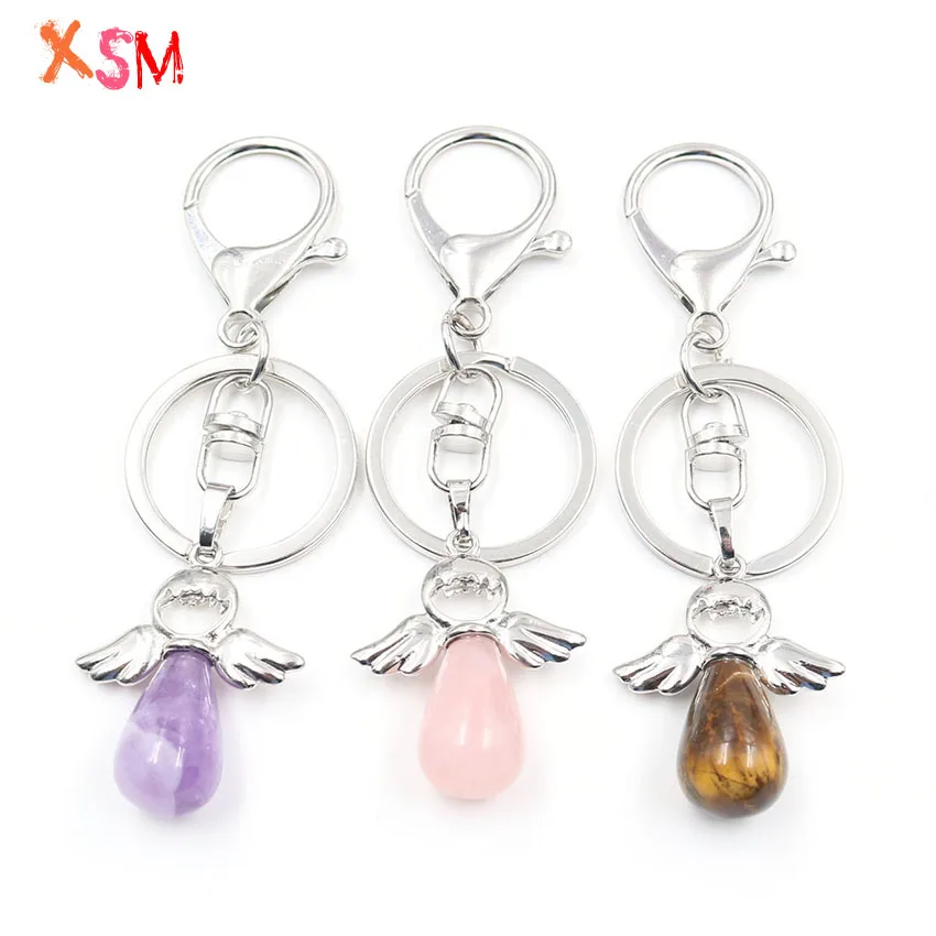 Брелки для ключей XSM из натурального камня аметист розовый кварц подвеска в виде