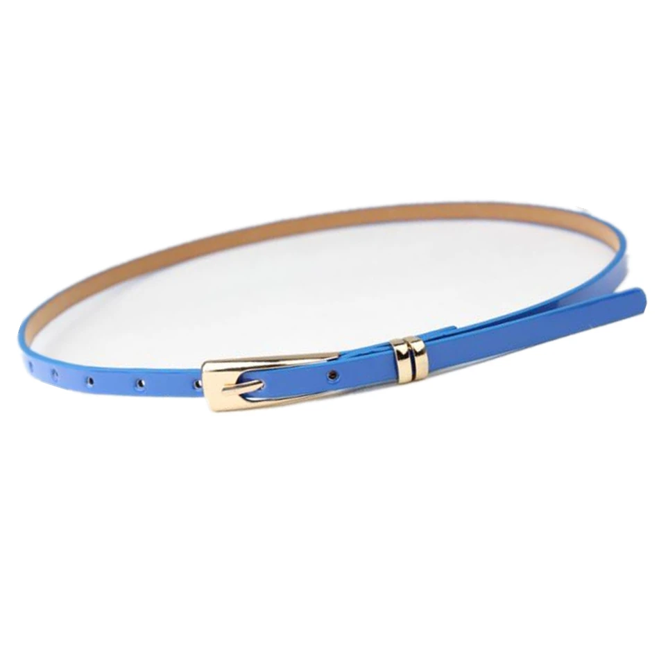 royal blue Тонкий кожаный ремень для женщин renie SEAN, Женский Узкий Тонкий ремень для платья с пряжкой желтого, синего, оранжевого, красного, розового цветов - Цвет: royal blue