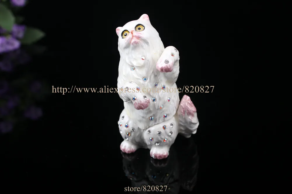 Статуэтка кота коробка для Keepsake Чешские кристаллы цветная точка на петлях Кот