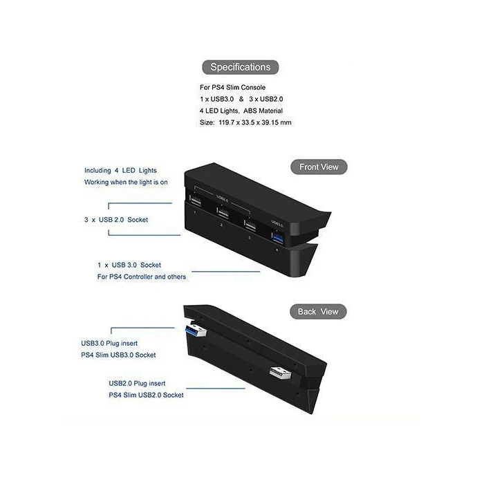 Адаптер OSTENT Extend 4 USB Hub 2 0 & 3 для Sony PS4 Slim Console Video Games|Запасные части| |