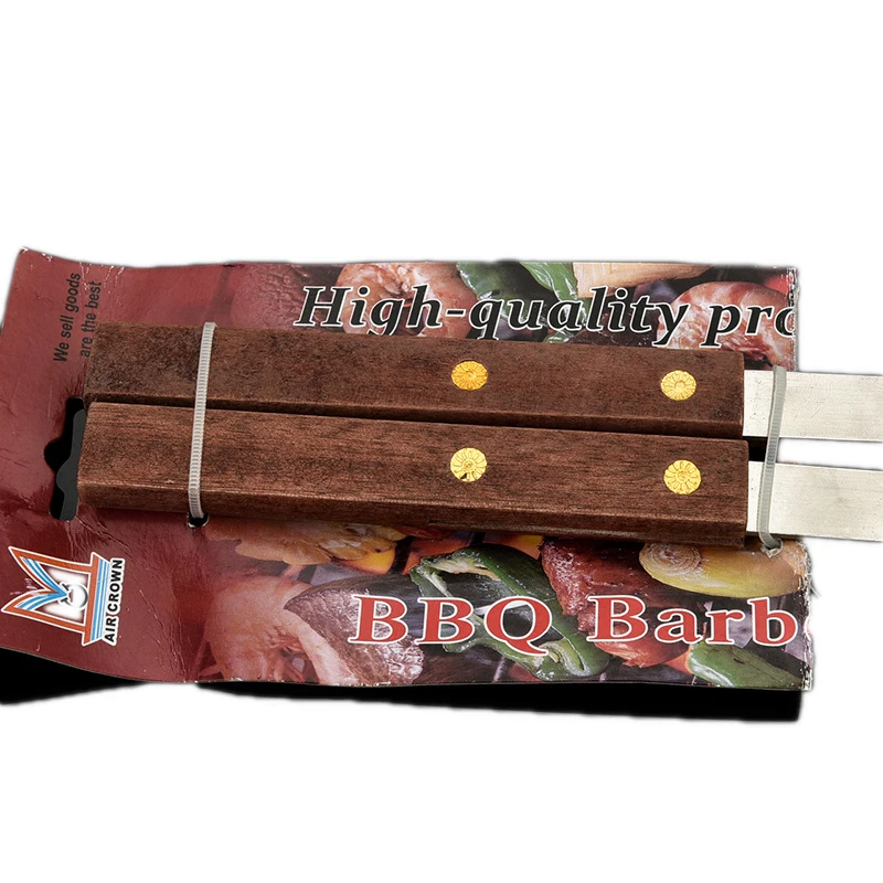 Плоские Шпажки для мяса из нержавеющей стали барбекю с деревянными ручками