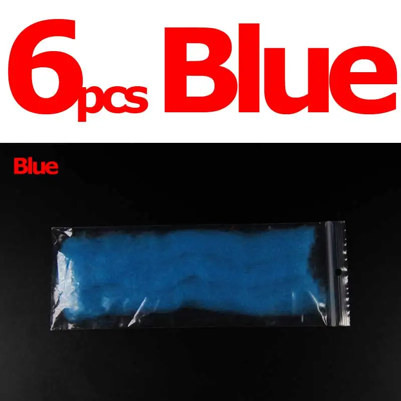 6pcs blue Многоцветная мухоловка, яичная пряжа, светящаяся в виде жука, пряжа из волокна, приманка для приманки, парашют, материал для завязывания мушек, розовый, желтый, оранжевый, черный цвет - Цвет: 6pcs blue
