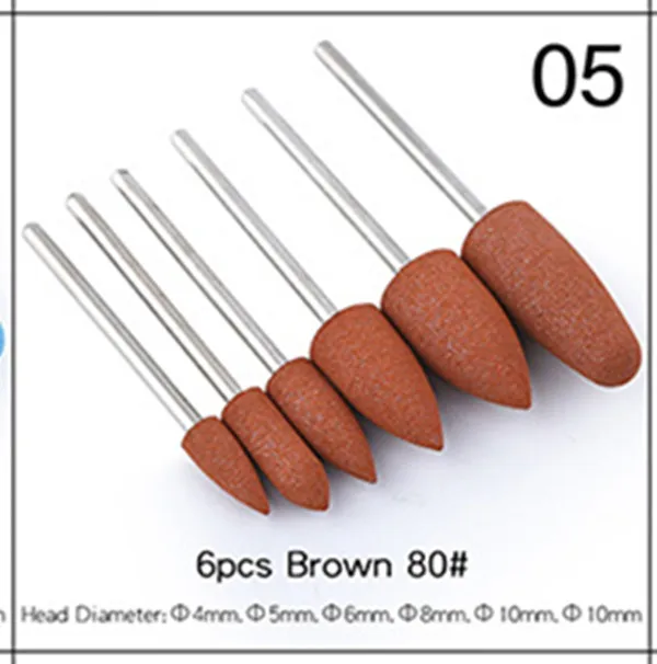 05-6Pcs 6 шт. резиновый кремниевый Фрезер для ногтей, фрезы для маникюра, фрезы для роторных заусенцев, гибкий полировальный станок, электрическая пилка для ногтей, инструменты для дизайна - Цвет: 05-6Pcs