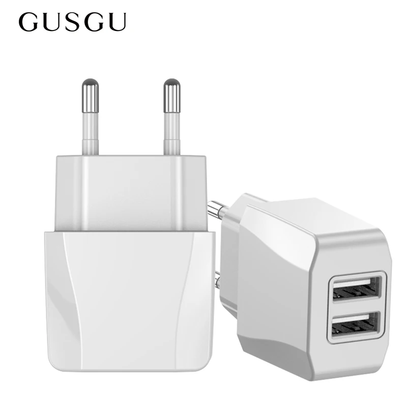 GUSGU Dual USB зарядное устройство с европейской вилкой 2.1A дорожный настенный адаптер для мобильного телефона 2 порта Зарядка для iPhone для Xiaomi для samsung S9 S8