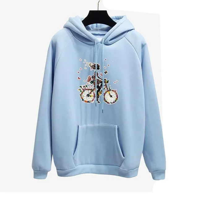 bicycle blue Зима Весна толстый теплый длинный рукав толстовка с капюшоном Вышивка розы Женский пуловер повседневные свободные толстовки топы размера плюс - Цвет: bicycle blue